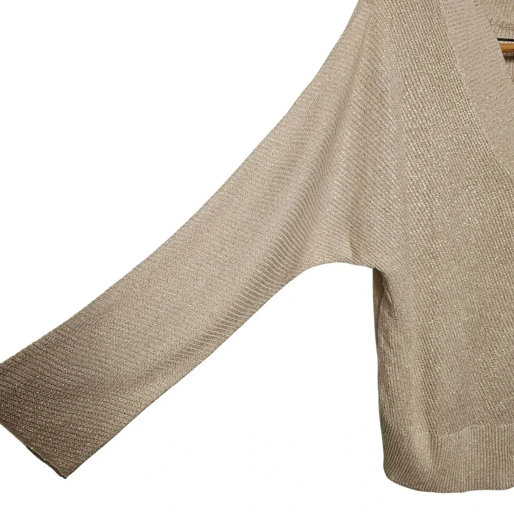 Philosophy Republic Womens XL Champagne Gold Metallic Dolman V Neck Sweater Glam